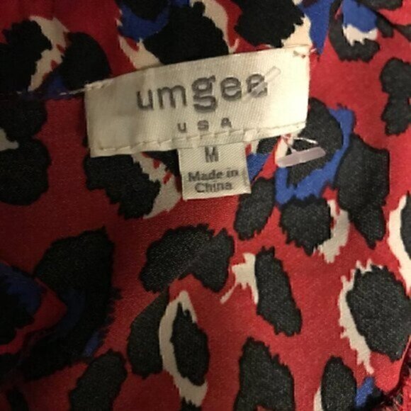 Red Leopard 70s V Neck  Tier  Hippie Bell Sleeve Bohemian Mini Dress M - Picture 8 of 14